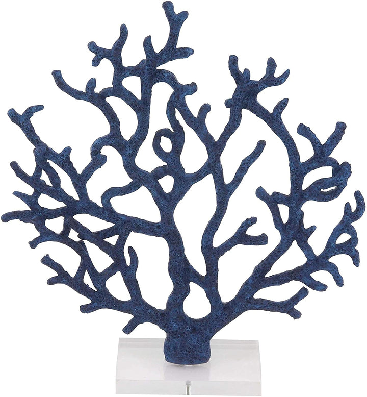 Coastal Polystone Blue Branched Coral Sculpture Nautical