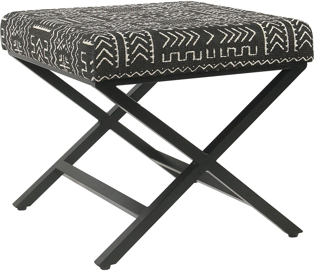 Onyx Upholstered Metal Ottoman Black Geometric Industrial Pattern Square Fabric Foam - Diamond Home USA