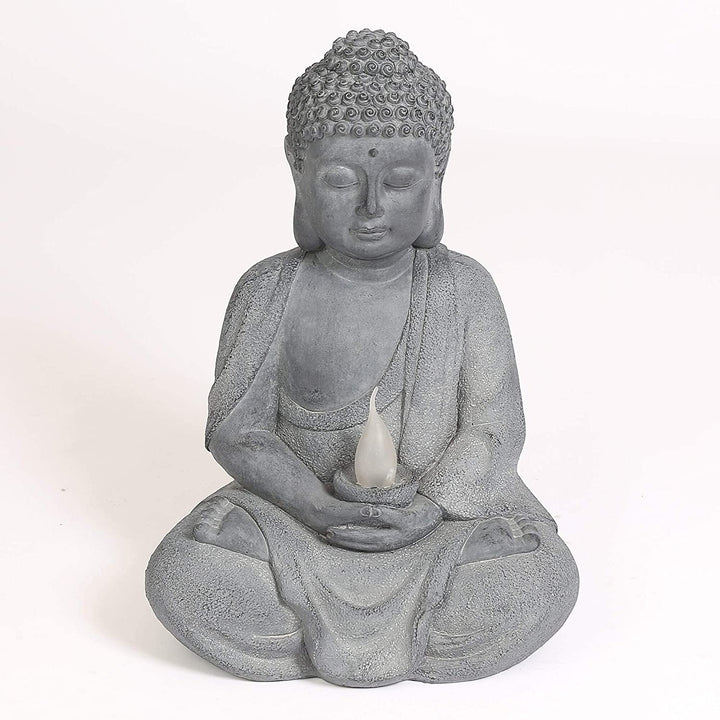 Meditating Buddha Garden Statue Solar Light Grey Oriental Polyresin Bulbs Included - Diamond Home USA