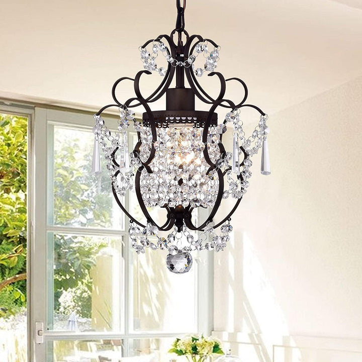 1 Light Antique Bronze 11 inch Crystal Chandelier Brown