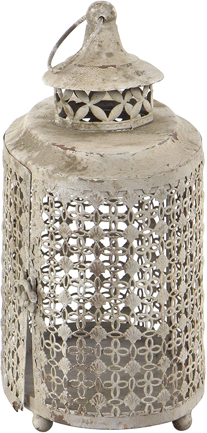 Distressed Lattice Oval Candle Lanterns (Set 2) Tan Iron Metal