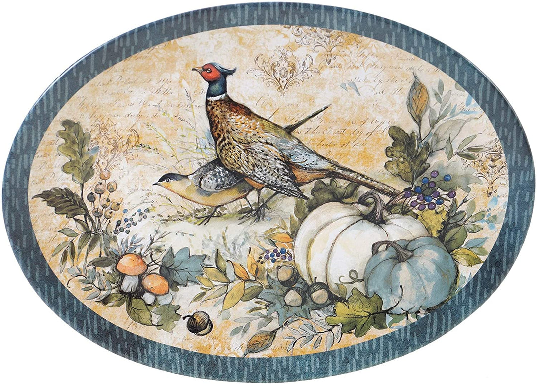 Harvest Gatherings Oval Platter Blue Green Color Fruit