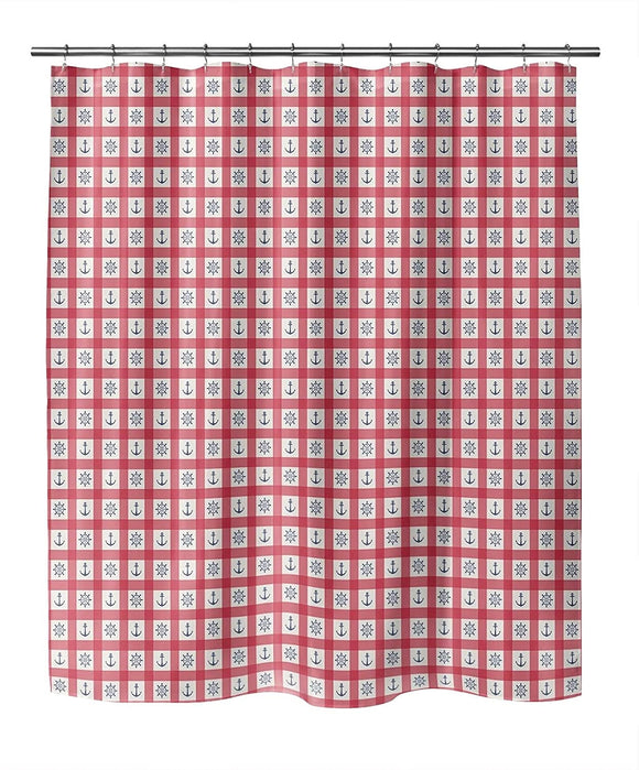 MISC Anchor Red Blue Shower Curtain by 71x74 Red Geometric Nautical Coastal Polyester