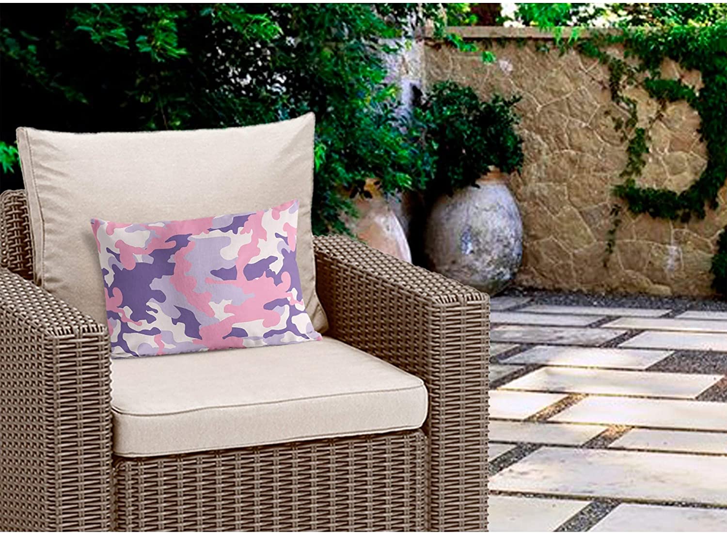 Camo Flow Pink Purple Indoor|Outdoor Lumbar Pillow 20x14 Pink Geometric Modern Contemporary Polyester Removable Cover