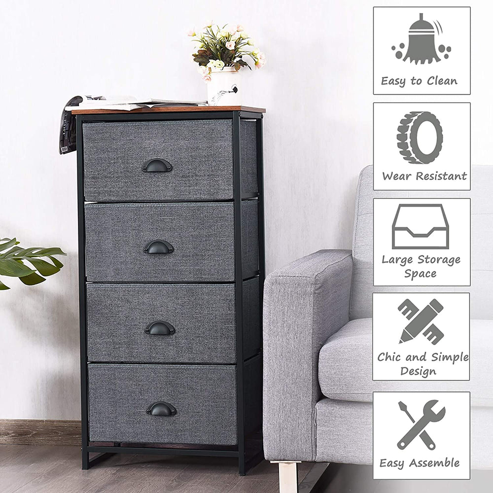 Dresser Storage Tower Nightstand 4 Drawers Black Modern Contemporary MDF Painted Includes Hardware - Diamond Home USA