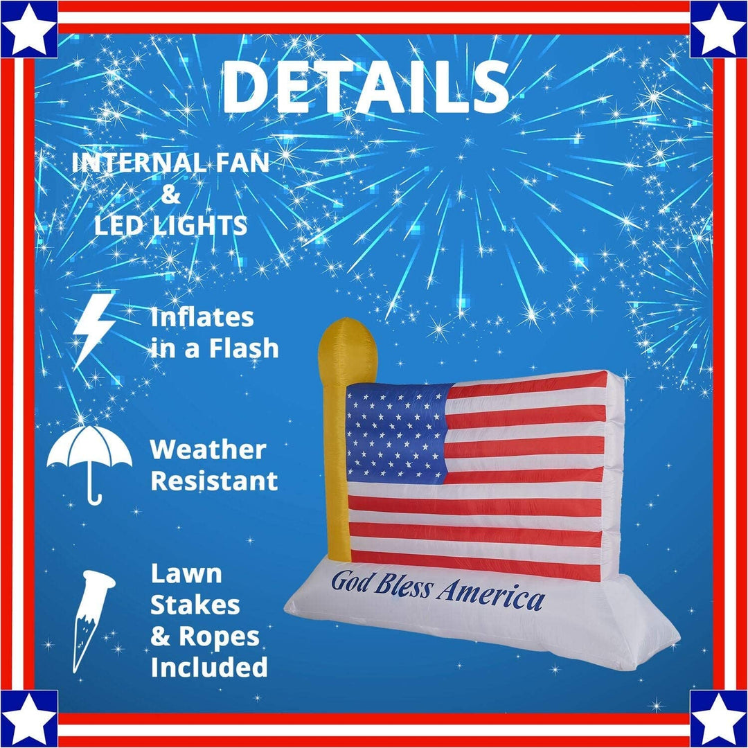 10 ft Wide American Flag Blow Up Inflatable Lights Storage Bag Blue Red White - Diamond Home USA