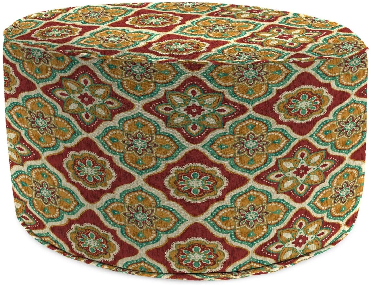 24" Round Pouf Jewel 24x24x13 5 Color Geometric Patterned Polyester Uv Resistant Zippered Closure