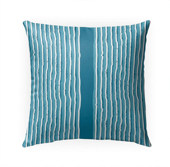 Zen Stripe Block Teal Indoor|Outdoor Pillow by 18x18 Blue Modern Contemporary Polyester Removable Cover