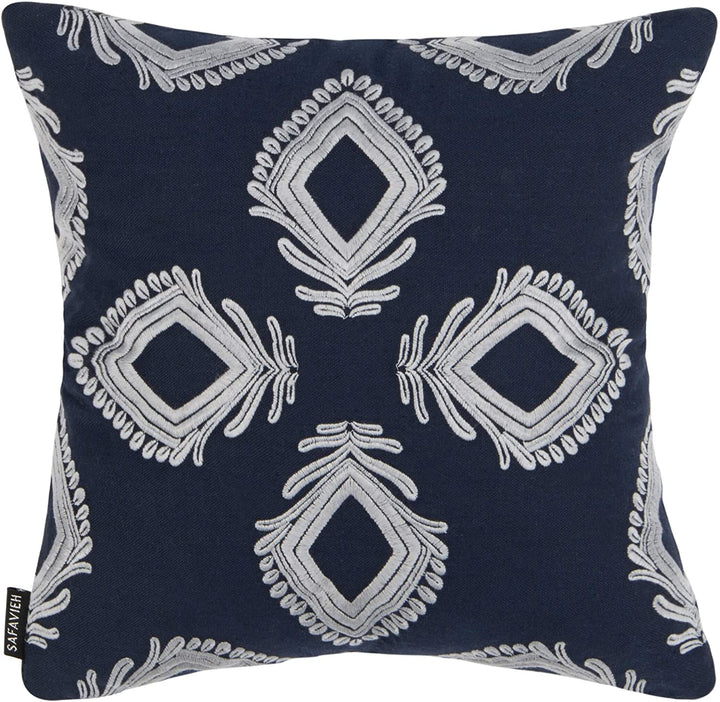 MISC Blossom Decorative Pillow Blue Textured Cotton Polyester Single Removable Cover