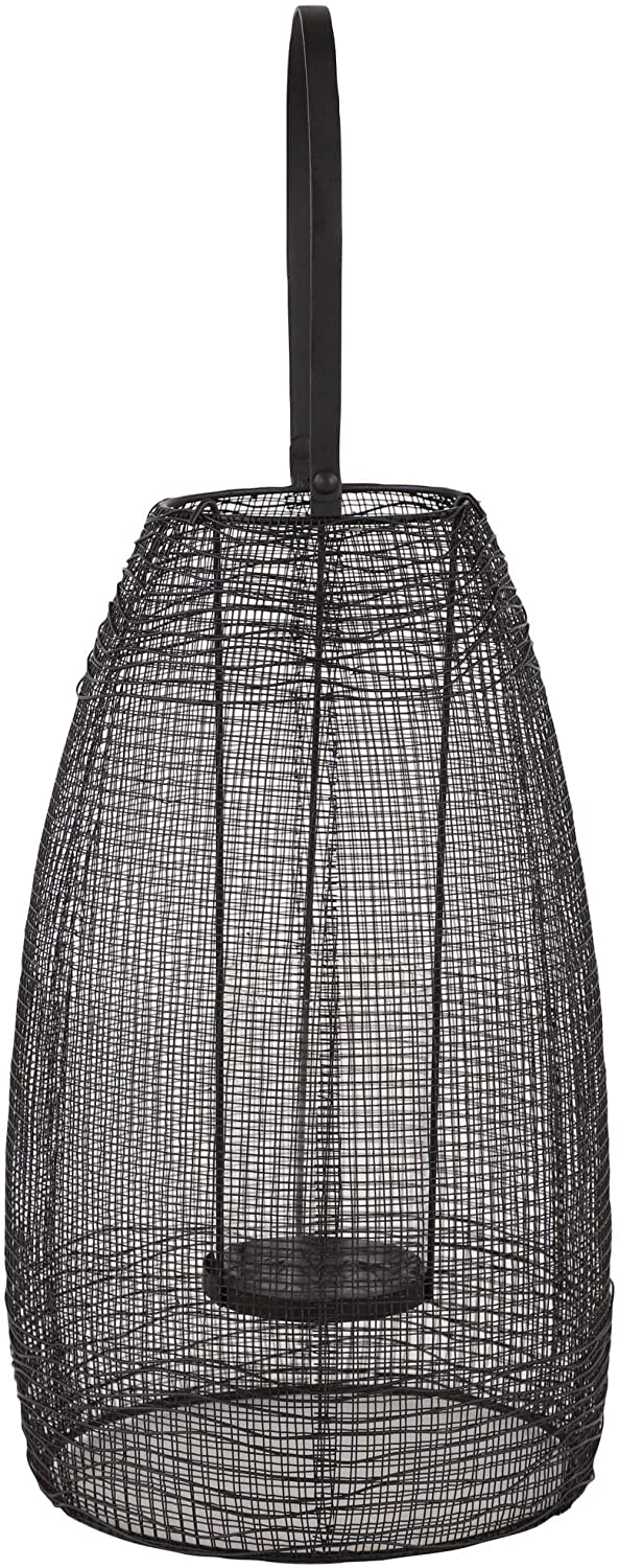 Large Round Black Mesh Metal Lantern Candle Holder Handle 9 X 16 Modern Contemporary - Diamond Home USA