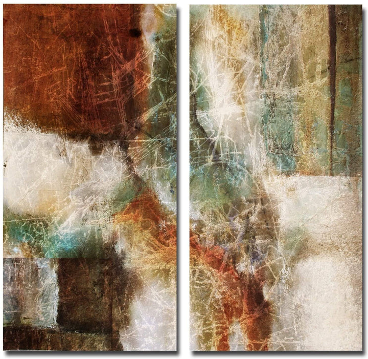 Rustic 'Abstract' 2 pc Canvas Art Set Brown Color Modern Contemporary Square Handmade Includes Hardware - Diamond Home USA