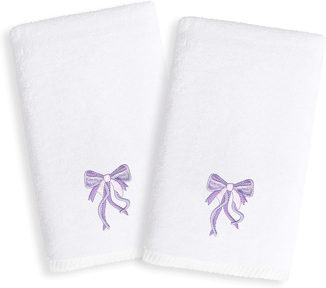 Sweet Kids Purple Bow Embroidered White Turkish Cotton