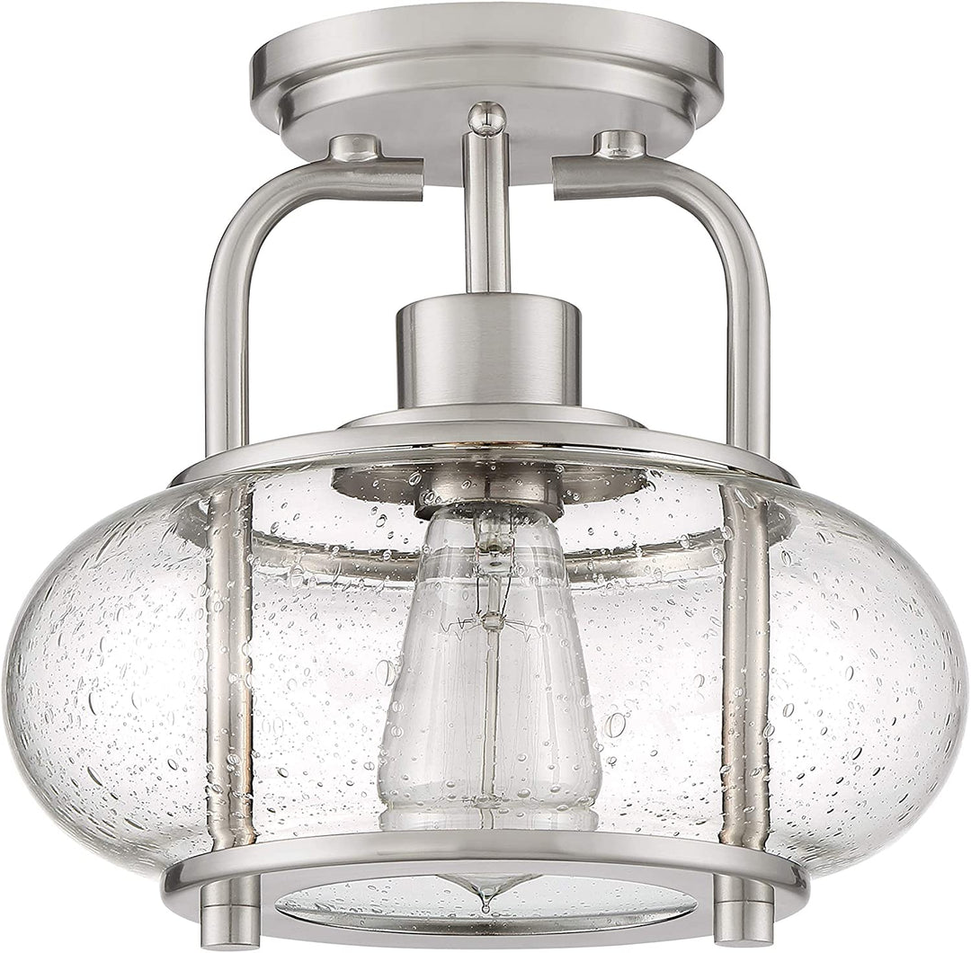 Brushed Nickel Semi Flush Fixture Transitional Glass Steel Bulbs Included