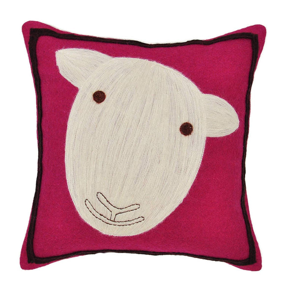 12 X 12 Inch Kids Purple Violet Sheep Magenta Throw Pillow Lamb Animal Themed Sofa Cushion Embroidered Novelty Decorative Modern Contemporary Straight