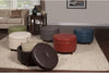 Charcoal Grey Leatherette Round Storage Ottoman Solid Casual Transitional Faux Leather Foam Wood
