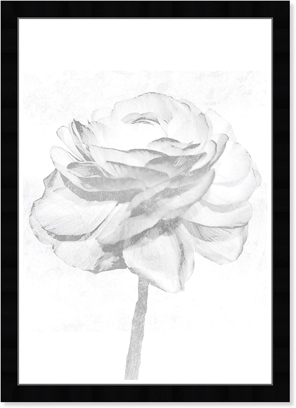 White Silver Peony' Floral Botanical Wall Art Framed Florals Gray White Grey Glam Rectangle - Diamond Home USA