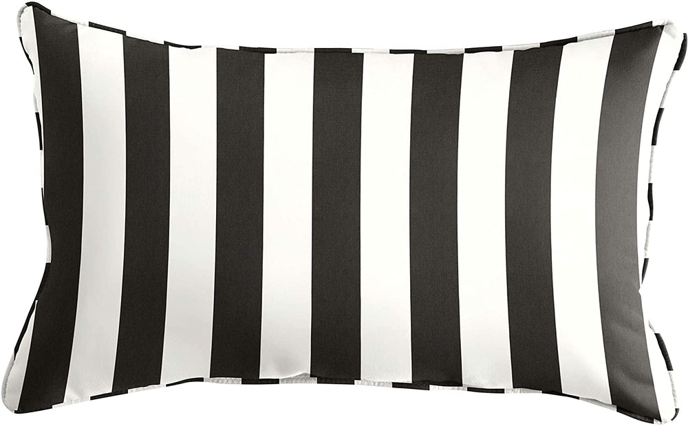 Cabana Classic Indoor/Outdoor Corded Pillow 16 X 26 Black White Striped Transitional Synthetic Fade Resistant Uv - Diamond Home USA