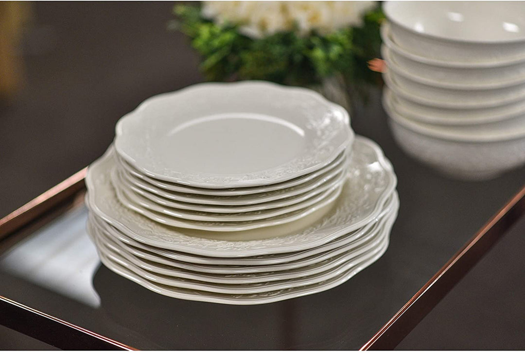 Country 18pc Dinnerware Set Ivory Floral Formal Modern Contemporary Round Stoneware 18 Piece Dishwasher Safe Microwave