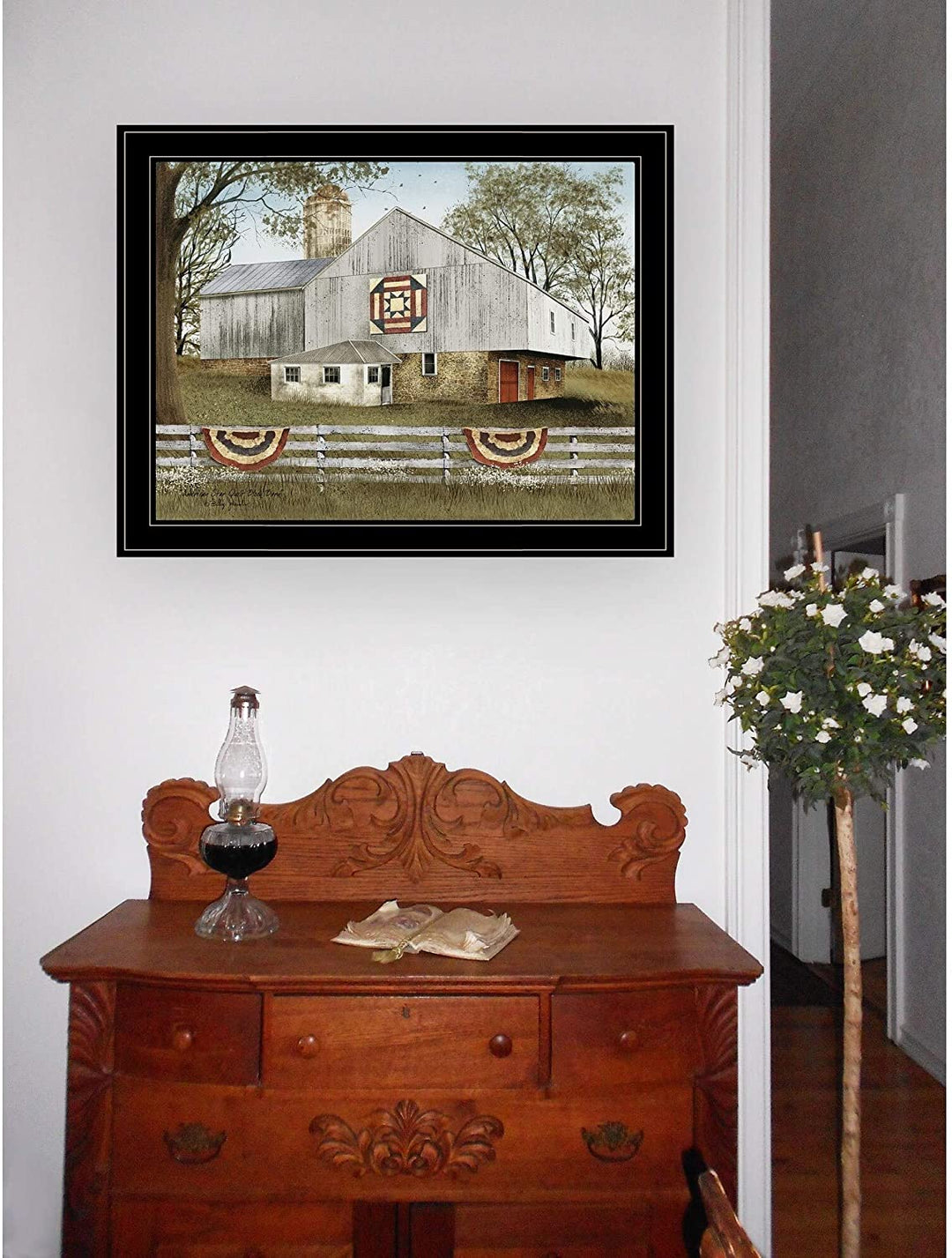 American Star Quilt Block Barn by Billy Ready Hang Framed Black Frame Color Farmhouse Rectangle