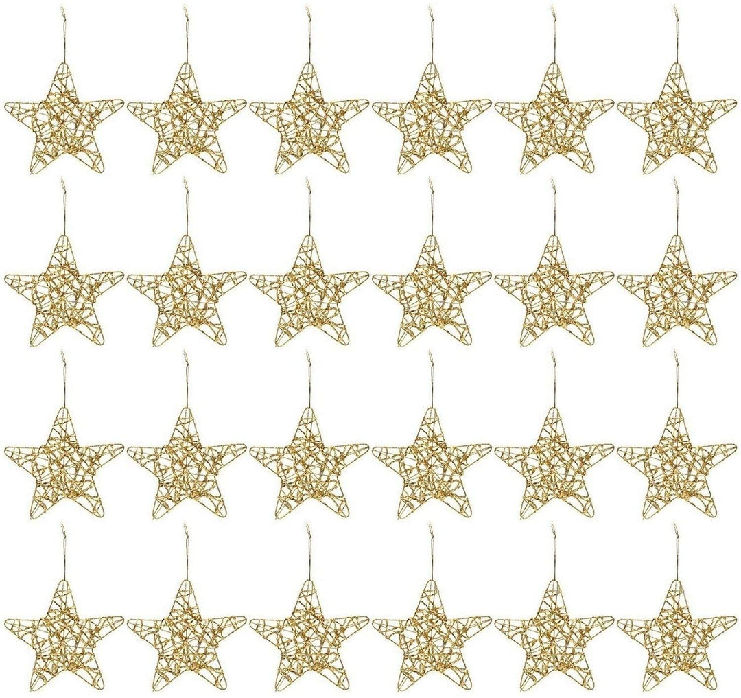 24 Pcs Christmas Tree Ornaments Gold Star Winter Decorations