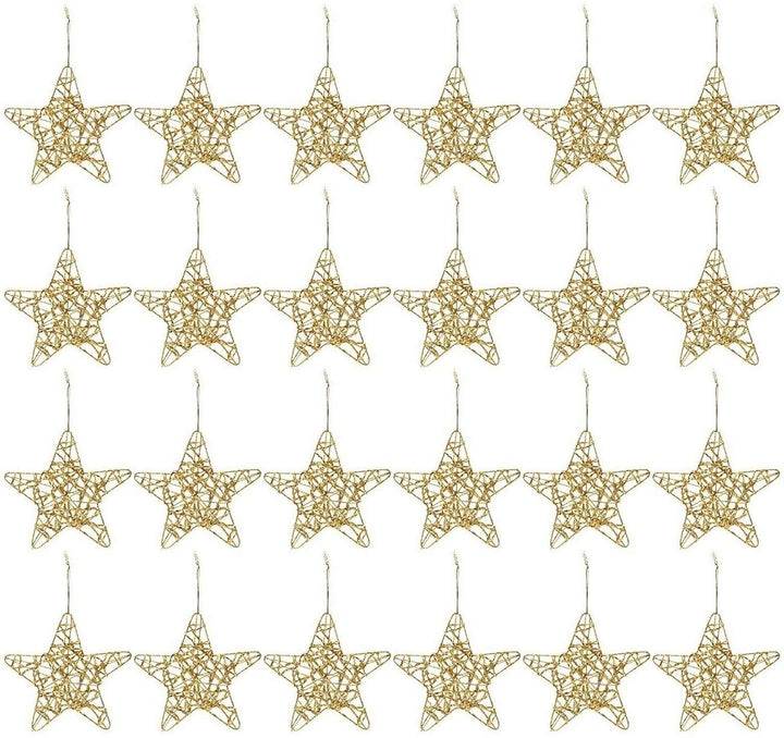 24 Pcs Christmas Tree Ornaments Gold Star Winter Decorations