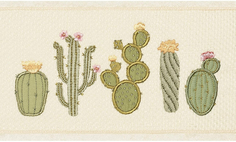 Turkish Cotton Cactus Embroidered Cream Bath Towel Cream Botanical Cloth