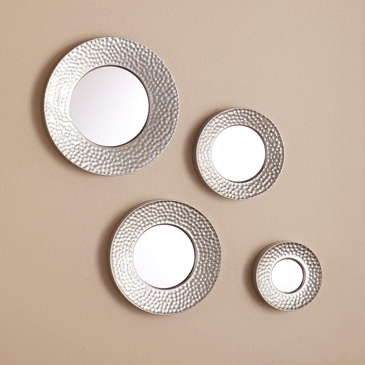 Hammered Silver Sphere Wall Mirror Set