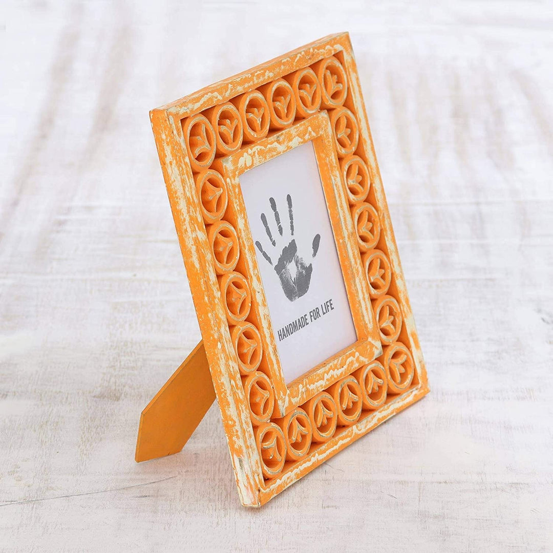 MISC Handmade Orange Lotus Wood Photo Frame (5x7) India Bohemian Eclectic