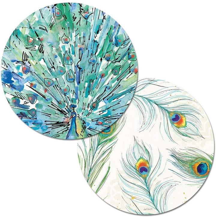 Round Wipe Clean Placemats Set 4 Peacock Garden Color