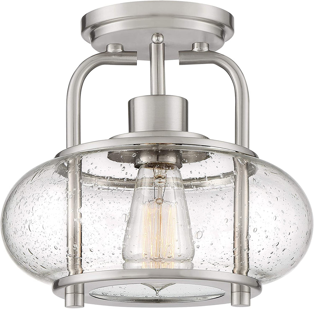 Brushed Nickel Semi Flush Fixture Transitional Glass Steel Bulbs Included