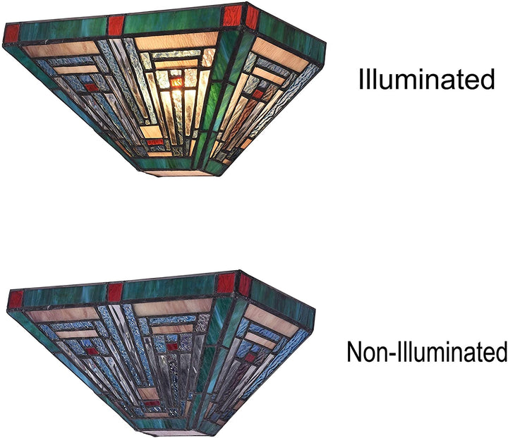 1 Light Mission Stained Glass Wall Sconce Color Mission Craftsman Tiffany Art Metal Black Dimmable