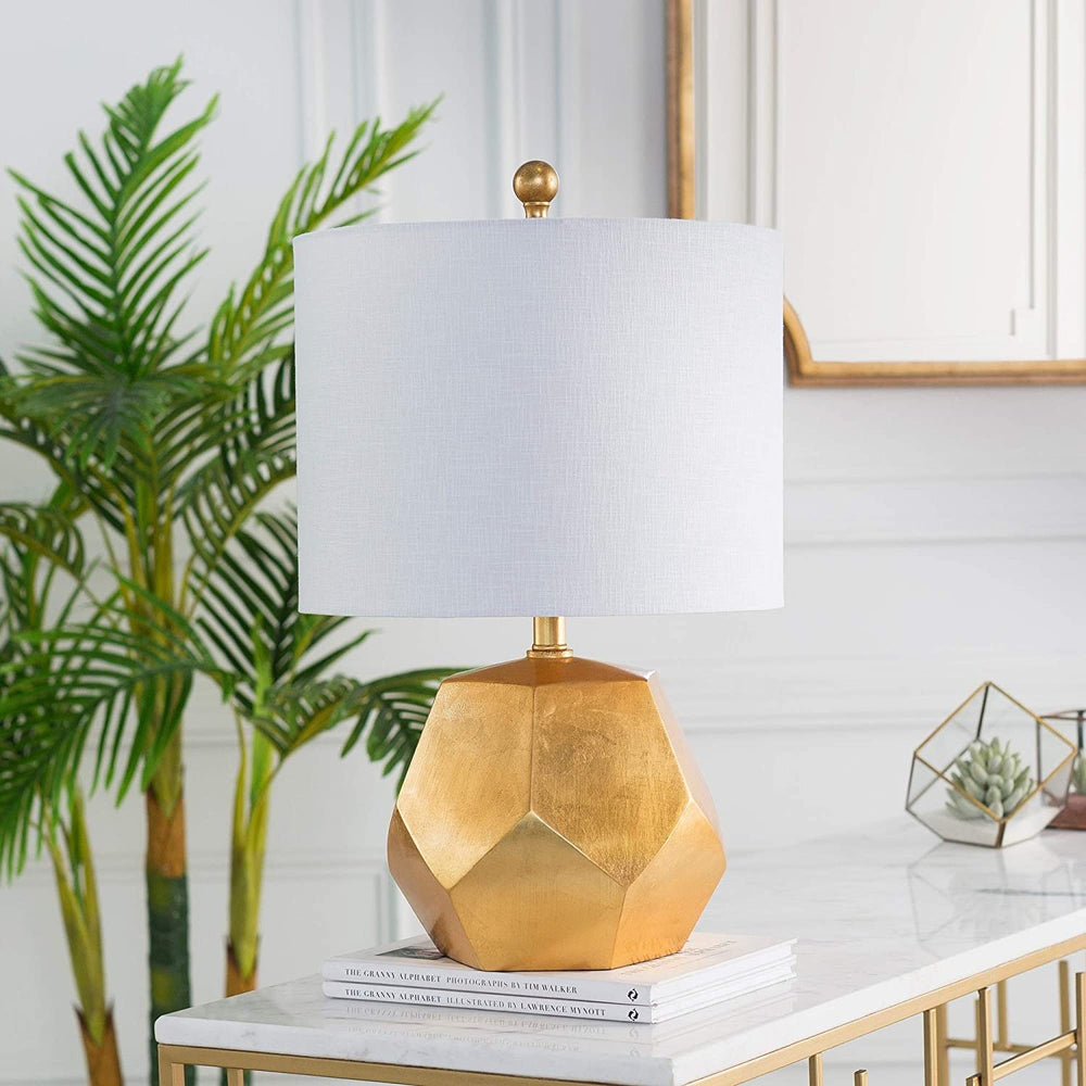 Table Lamp Gold Base Cream Shade Beige Modern Contemporary