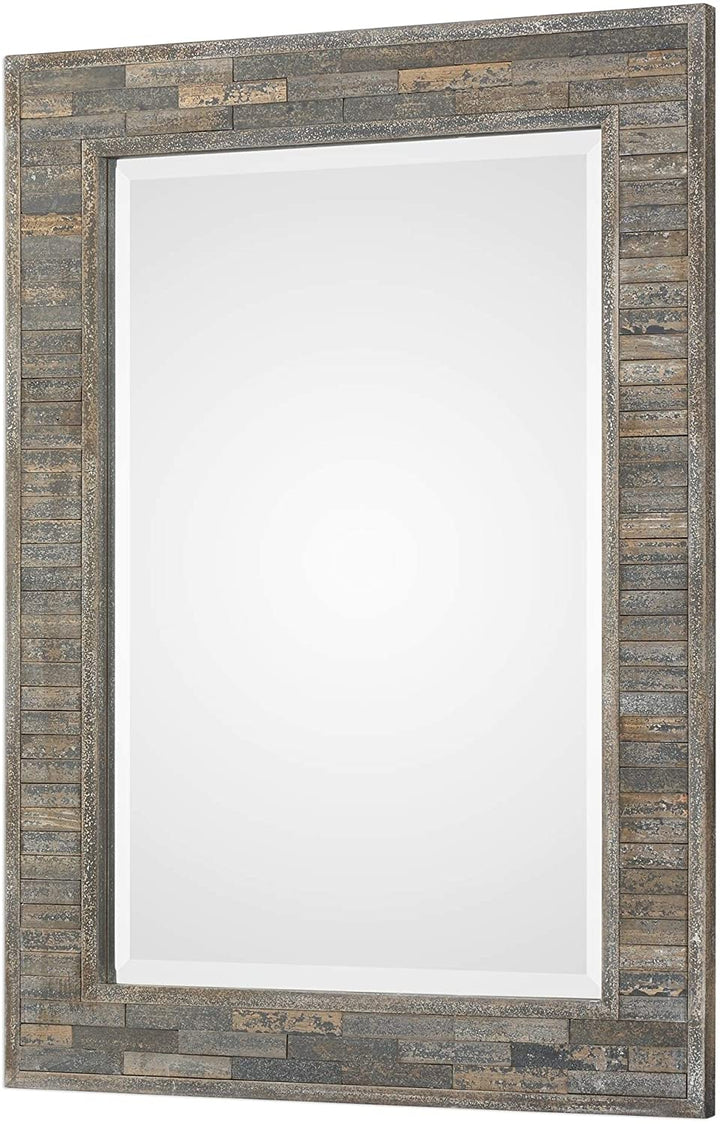 Charcoal Blue Rectangular Mirror Farmhouse Rustic Beveled Glass