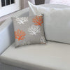 Floating Coral Gray Jumbo Indoor/Outdoor Zippered Pillow Cover Grey Floral Nautical Coastal Polyester Closure