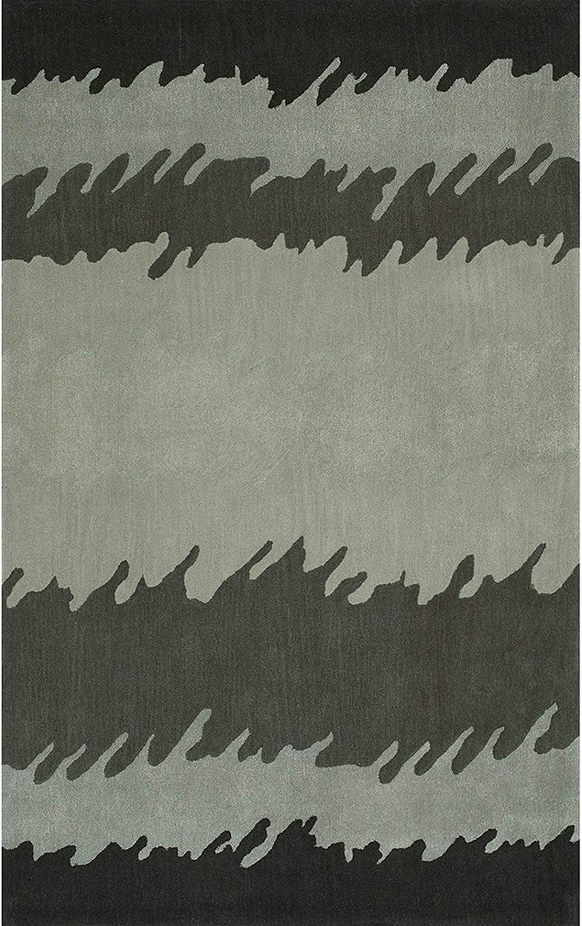 Bold Stripe Shades Gray Area Rug (3'6"x5'6") Grey Abstract Color Block Mid Century Modern Contemporary Polyester Viscose Wool Contains Latex Handmade