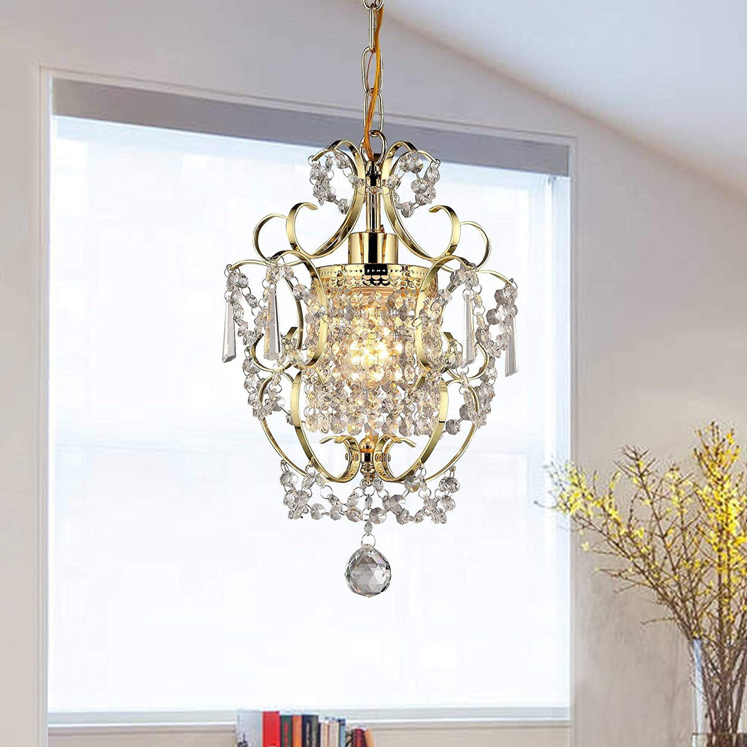 1 Light Gold 11 inch Crystal Chandelier Yellow Modern Contemporary Metal - Diamond Home USA