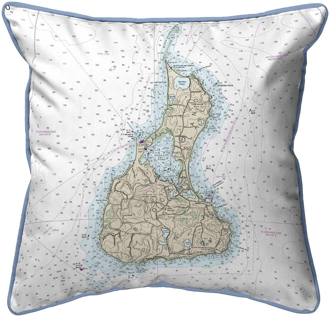 Block Island Ri Nautical Map Extra Large Zippered Pillow