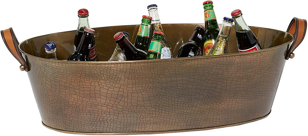 Beverage Wine Cooler Copper Finish 2 Leather Handles 31 X 16