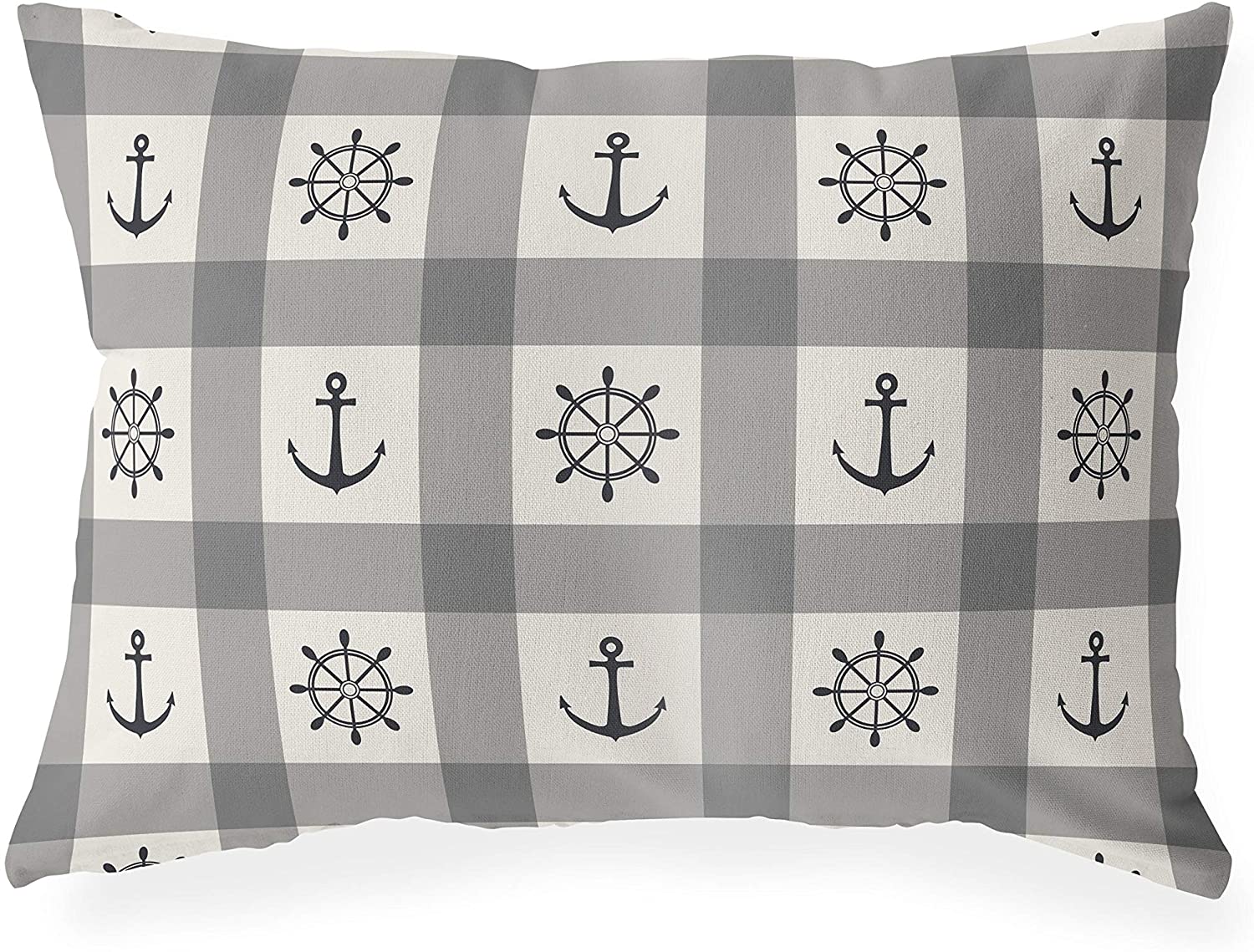 UKN Anchor Grey Lumbar Pillow Grey Geometric Nautical Coastal Polyester Single Removable Cover