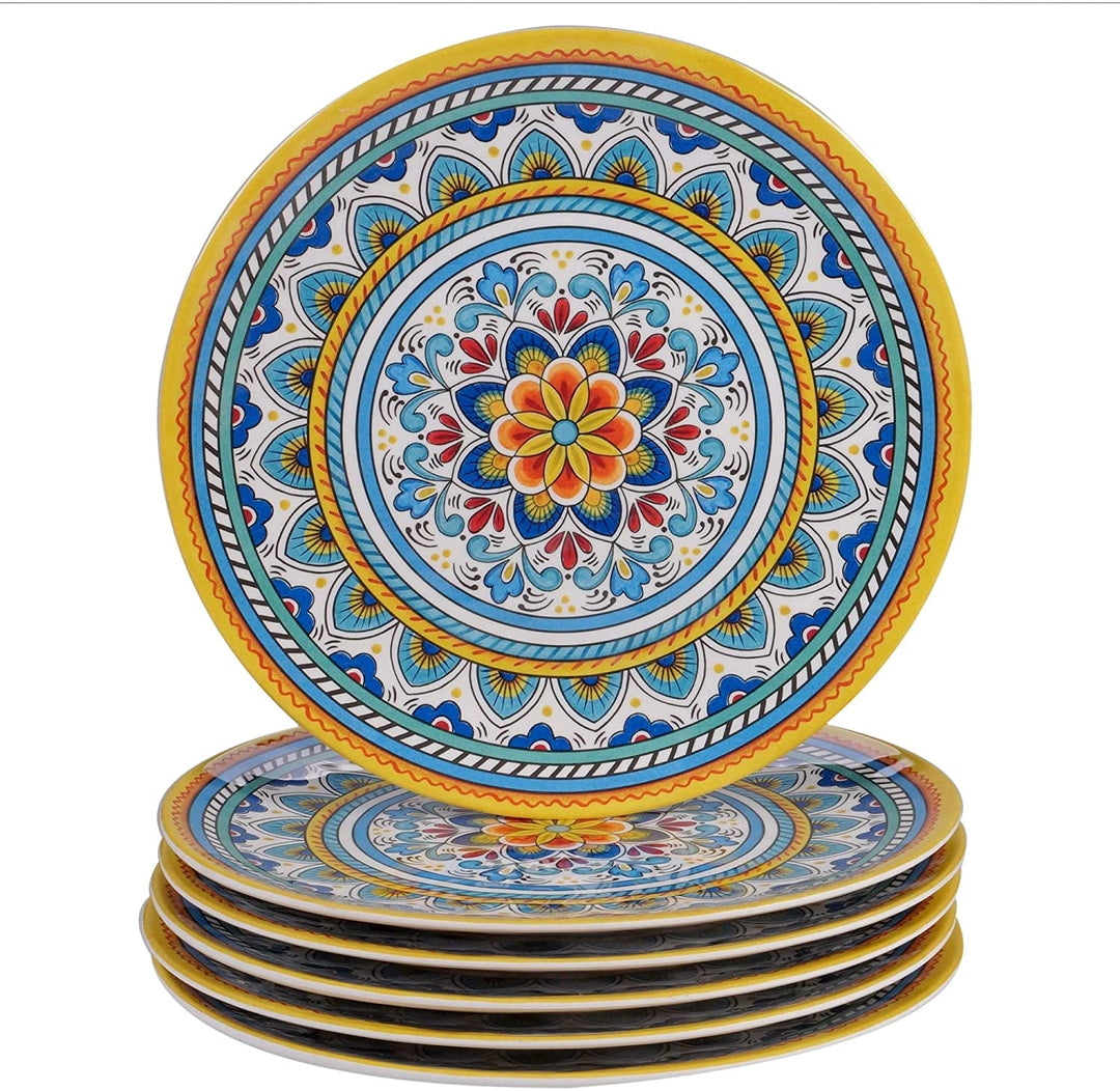 11 inch Melamine Dinner Plates (Set 6) Blue Color Yellow