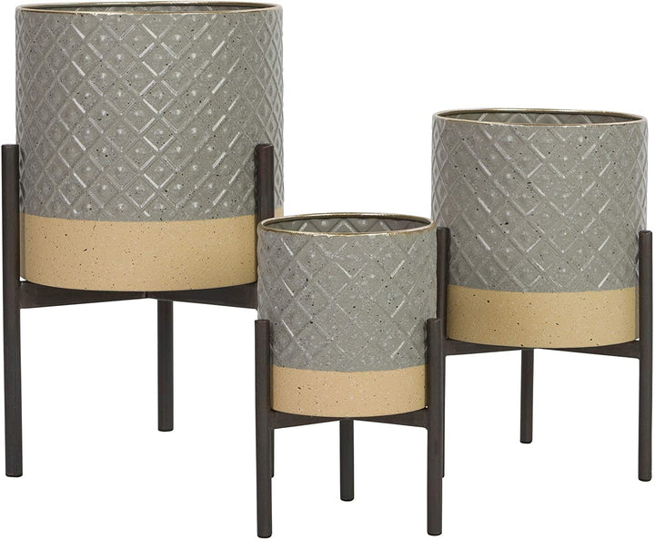 Table Top Planters (Set 3) Gold Grey Farmhouse Round