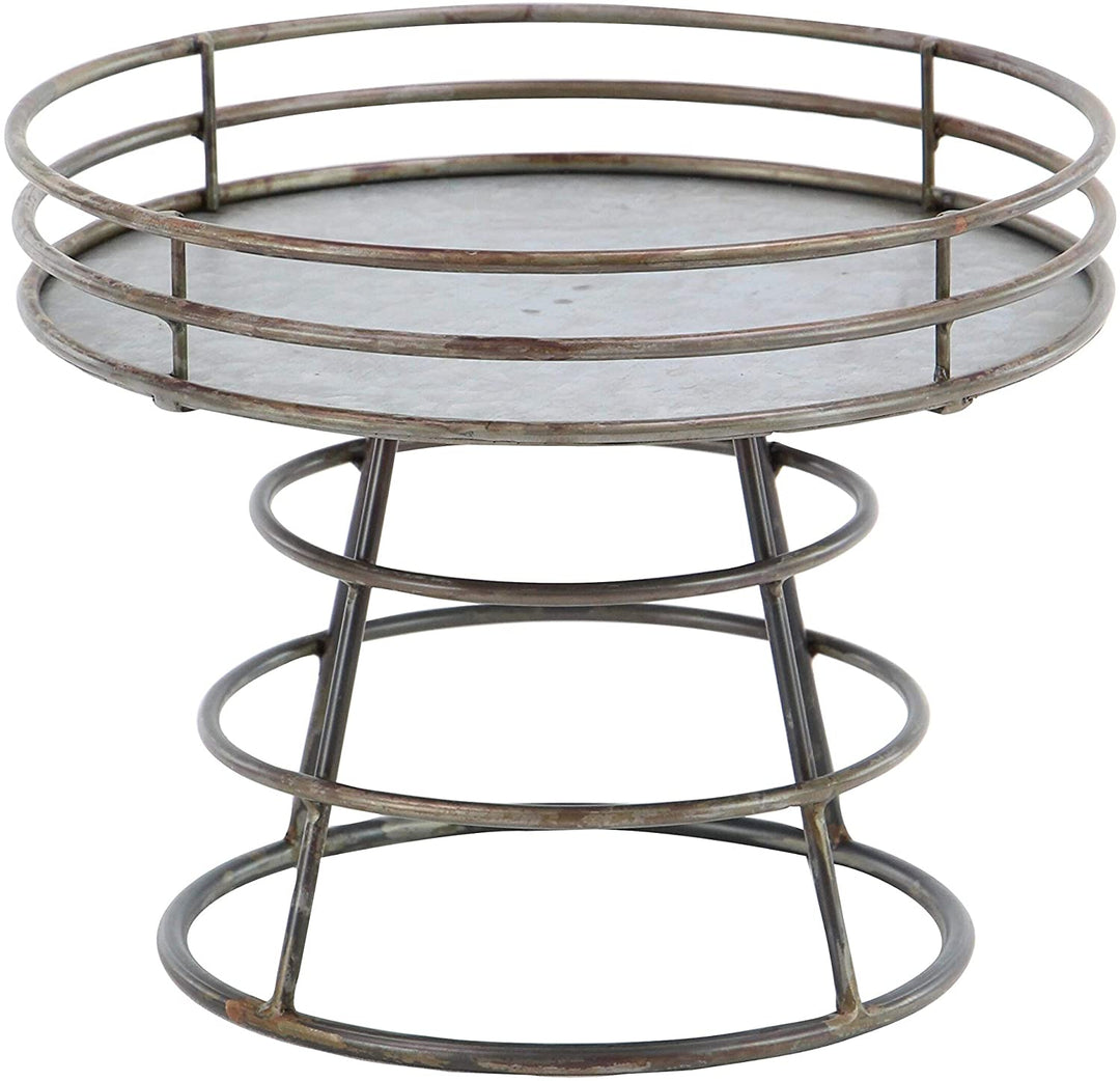 MISC Industrial Iron Round Silver Tray Stand Farmhouse Antique