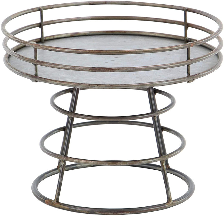 MISC Industrial Iron Round Silver Tray Stand Farmhouse Antique