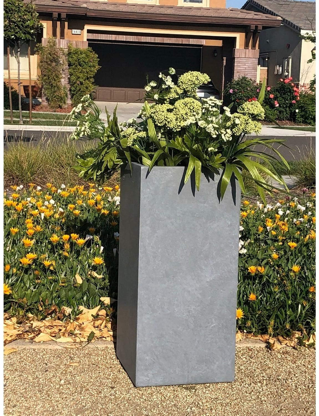 Lightweight Concrete Cement Color Tall Planter Medium 11'x11'x23 6' Grey Rectangular