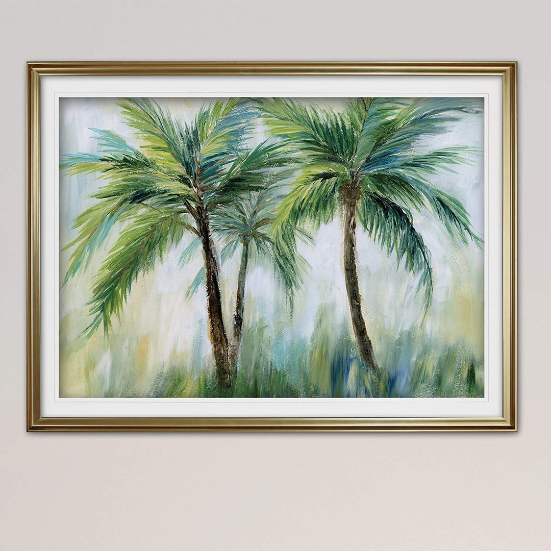 Palm Sensation Premium Framed Grey Yellow Blue Green White Black Red Traditional Rectangle Includes Hardware Oversized - Diamond Home USA