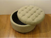 Tan Cream Tweed Tufted Storage Ottoman Solid Casual Round Fabric Foam Wood