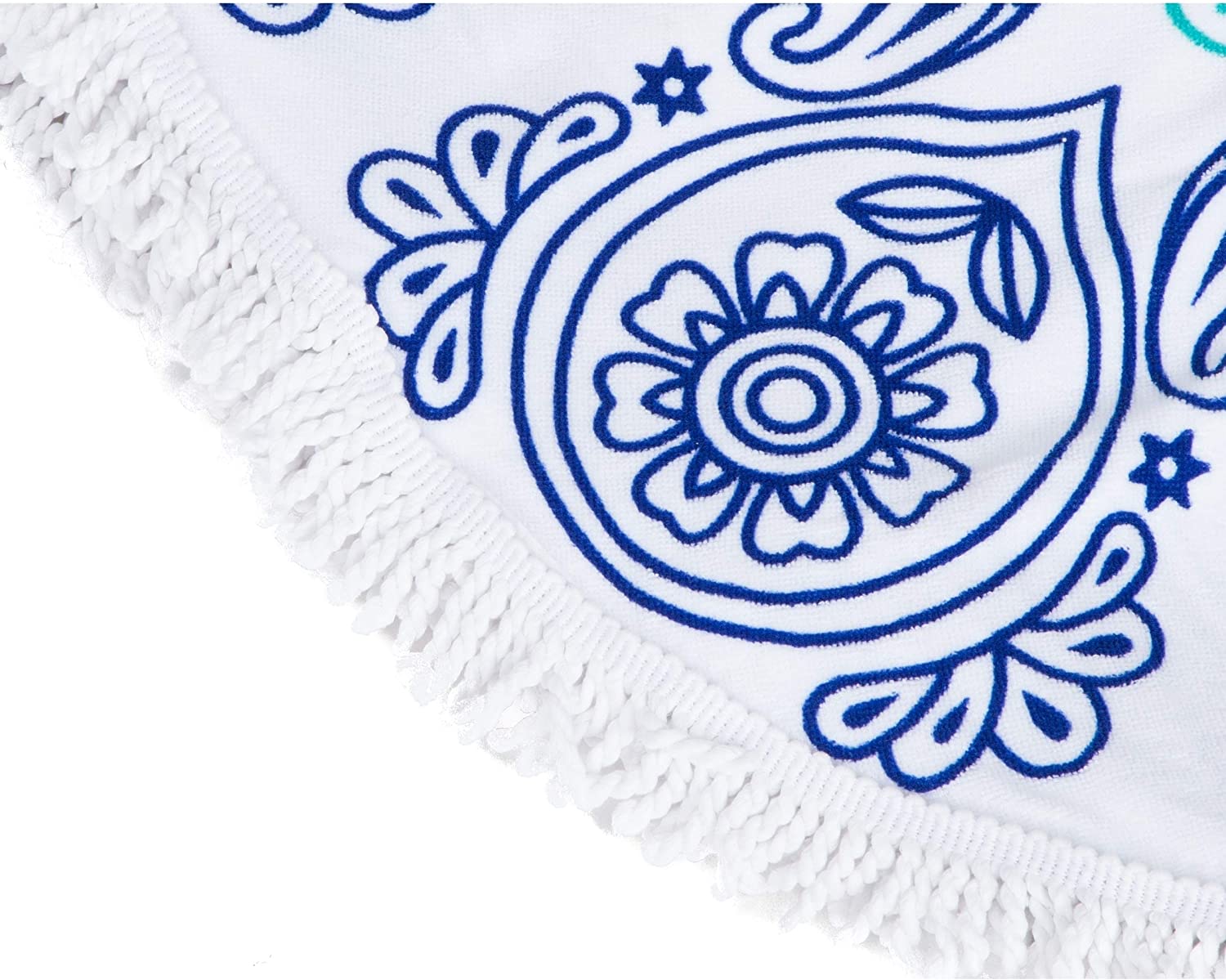 Round Beach Towel 65"x65" Blue Paisley Fringe Motif Cloth