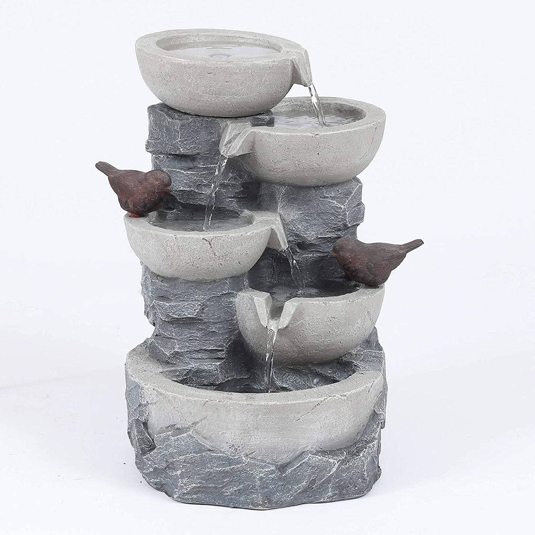 Polyresin Tiered Pots Outdoor Fountain Grey Traditional