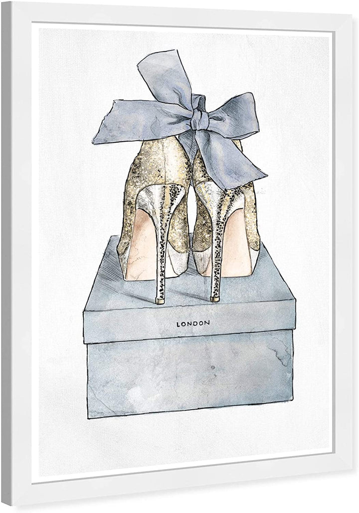 Blue Romantic Pair' Fashion Glam Wall Art Framed Shoes Blue Gold Modern Contemporary Rectangle - Diamond Home USA