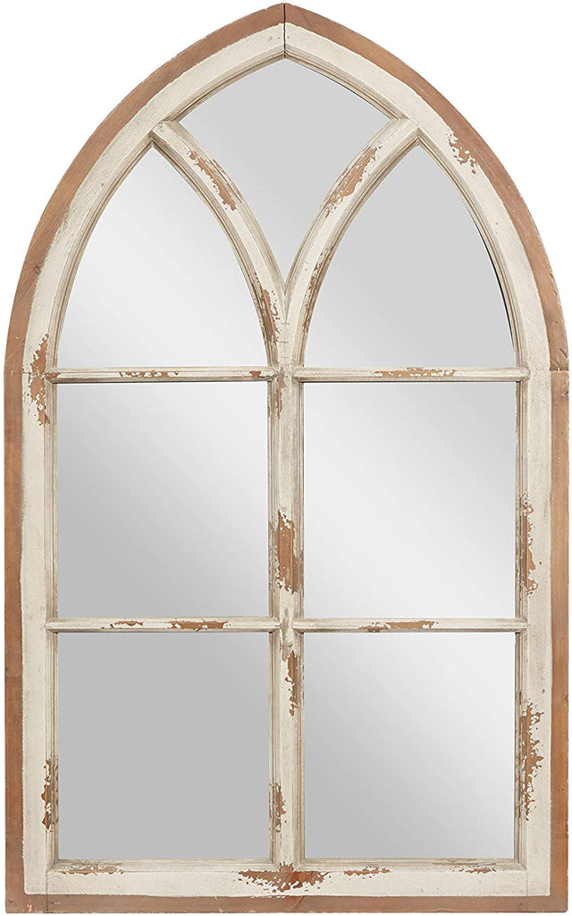 Unknown1 Large Distressed White Wood Arched Wall Mirror W Window Frame 32 X 2 51 Vintage